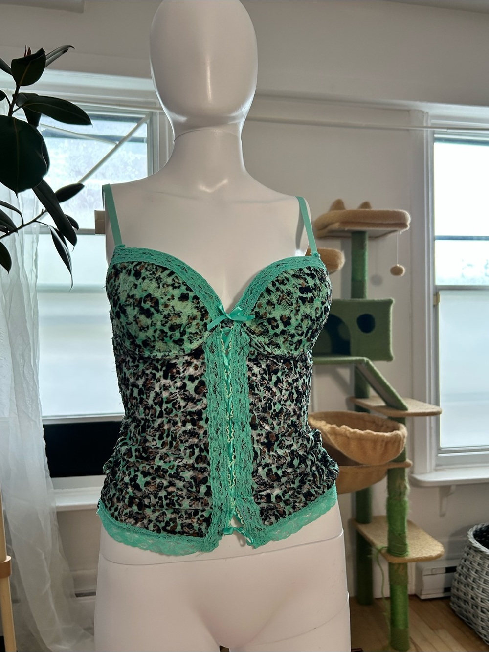 Leopard Lace Trim Bustier Camisole